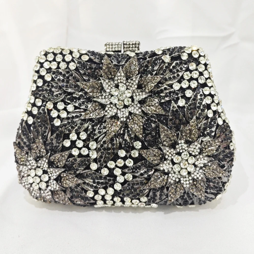 Flower Crystal Evening Bag Black White Luxury Diamond Party Prom Clutches Women Formal Cocktail Purses Rhinestone Floral Handbag