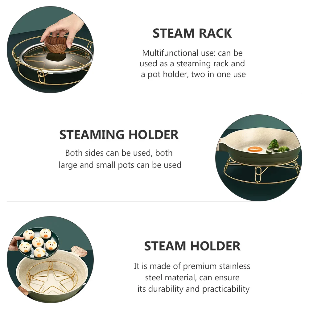 

1pc Stainless Steel Kitchen Steam Rack Steaming Holder Pot Stand Multifunctional Anti-Rust Golden Kitchen Rack