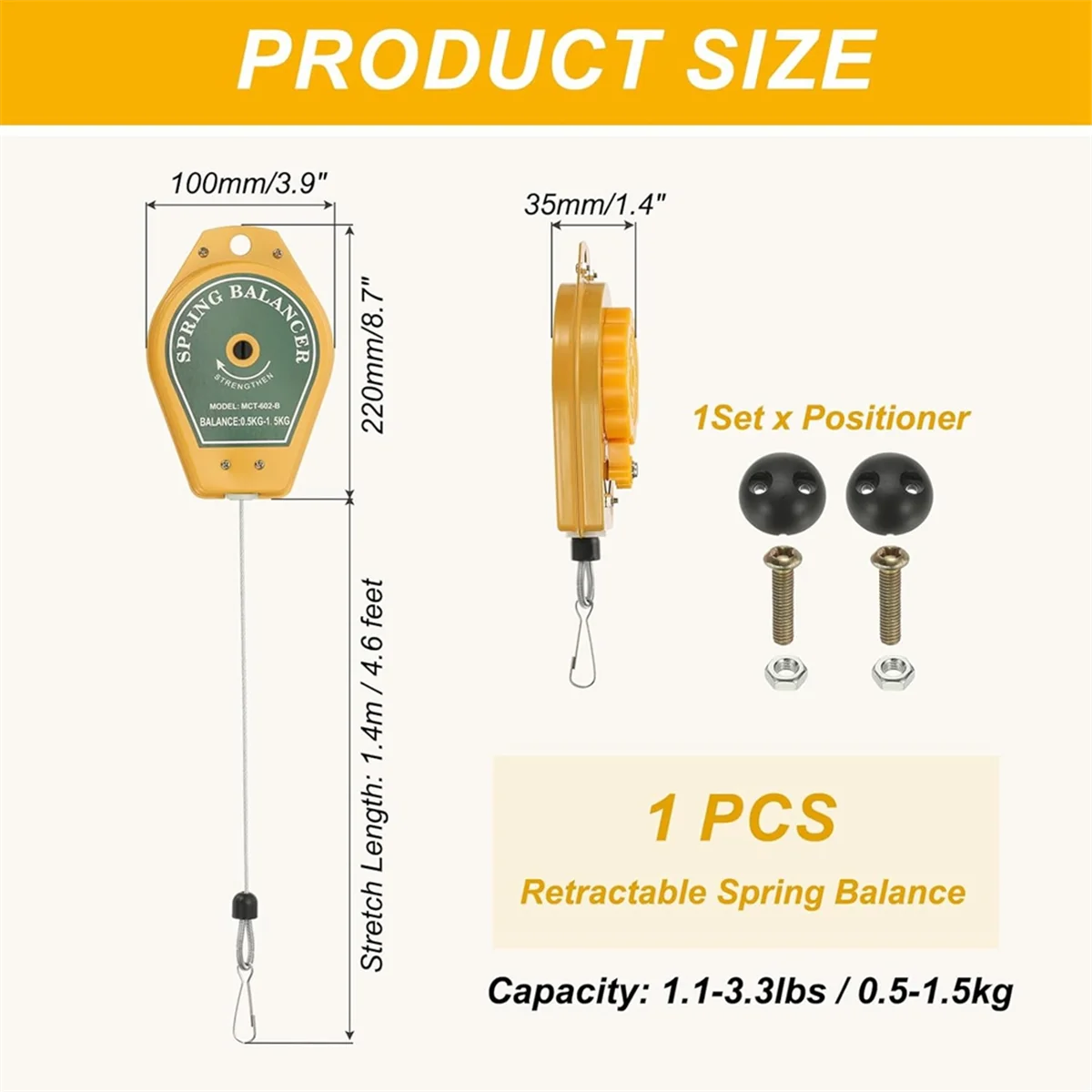 

Y31A Выдвижной пружинный балансир, инструмент для подшипниковой пружины Балансир нагрузки 4-футовый регулируемый кабельный ретрактор 1,1-3,3 фунта (0,5-1,5 кг)