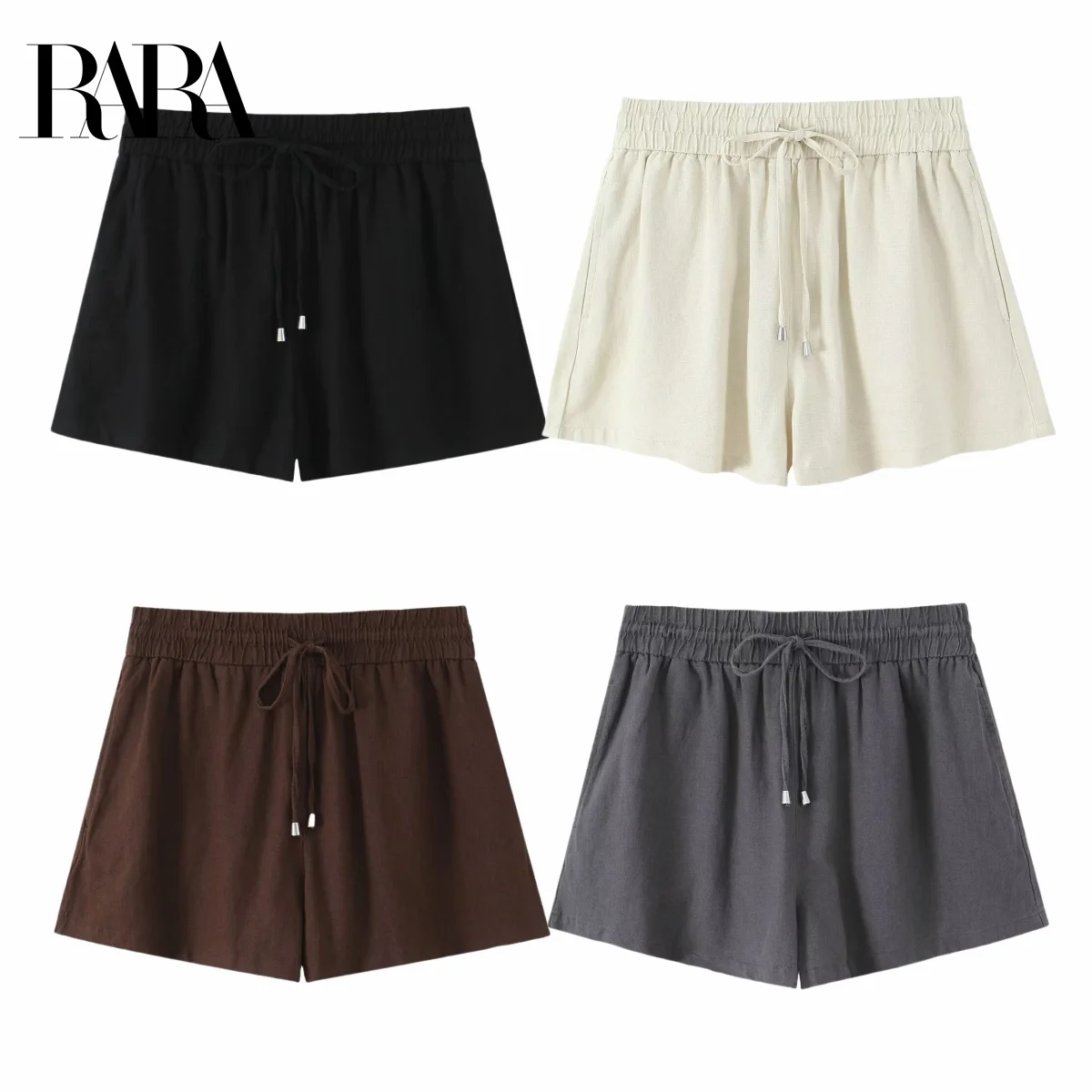

RARA Womens Summer New Drawstring Elastic Waist Casual Loose Linen Blend Shorts Simple and Versatile