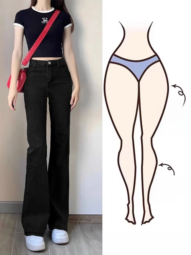 

High Waist Fce Lined Flare Jeans Women's Stretchy plus Size Bla Slimming Bootcut Pants Cotton Elastic Denim Trousers