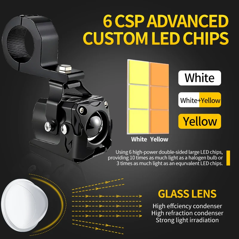 2PCS Motorcycle LED Spotlight Dual Color Canbus For Car Truck SUV Mini Lens Hi/Low Beam Led Fog Driving Light Car Accessories
