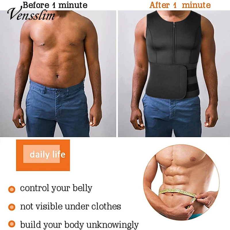 Men Body Shaper Vest Waist Trainer Double Belt Sweat Compression Shirt Corset Top Belly Slimming Shapewear Fat Burn Fitness Tops