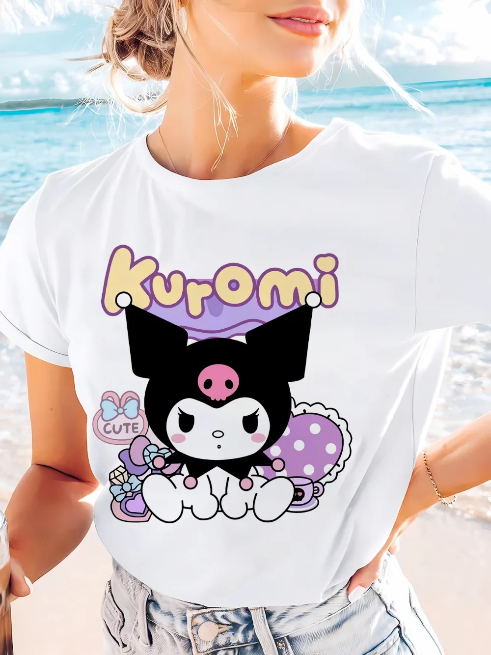 

Women's Sanrio Kuromi Graphic T-Shirt Cute Kawaii Harajuku Style Short Sleeve Crew Neck Top Elastane Blend Summer Spring Tee