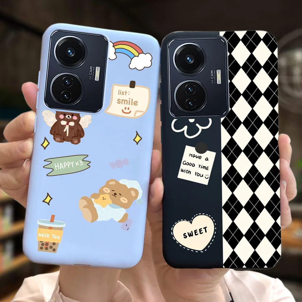 Casing kartun hewan lucu untuk Vivo Y55 4G 5G, pelindung silikon mewah untuk Vivo Y75 4G 5G Fundas silikon Bumper gaya keren