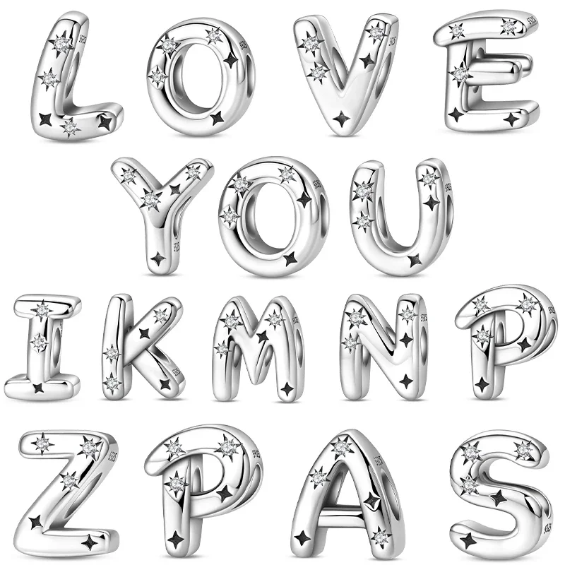 الفضة 925 الأصلي سحر 26 حرف A-Z الأبجدية سحر غرامة الخرز صالح الفضة سوار DIY غرامة مجوهرات النساء الهدايا قلادة #1