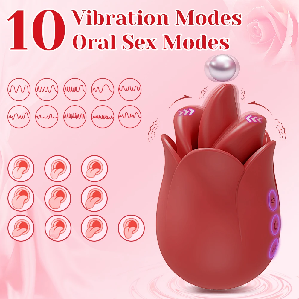 Rose Powerful Swing Tongue Licking Vibrator Clit Nipple Vibration Massage Vibrators G Spot Masturbation Sex Toys for Women Adult