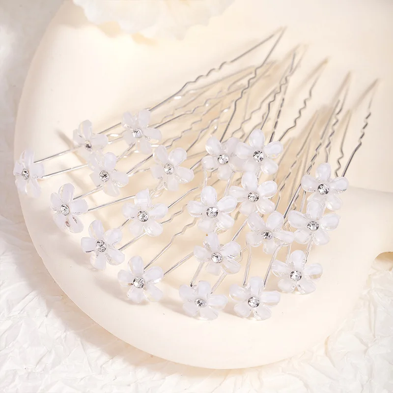 10Pcs Fashion Wedding Bridal Pearl Flower Clear Crystal Rhinestone Hair Pins Clips Bridesmaid Hairwear Jewelry Hair Accessories