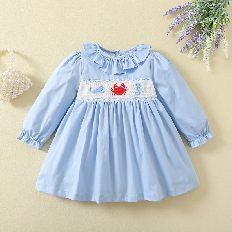 

2025 Autumn Girls' Long Sleeve Dress Ruffle Princess Toddler Outfit Causal Wear Cotton Korean Style Baby Girl's Party Dresses