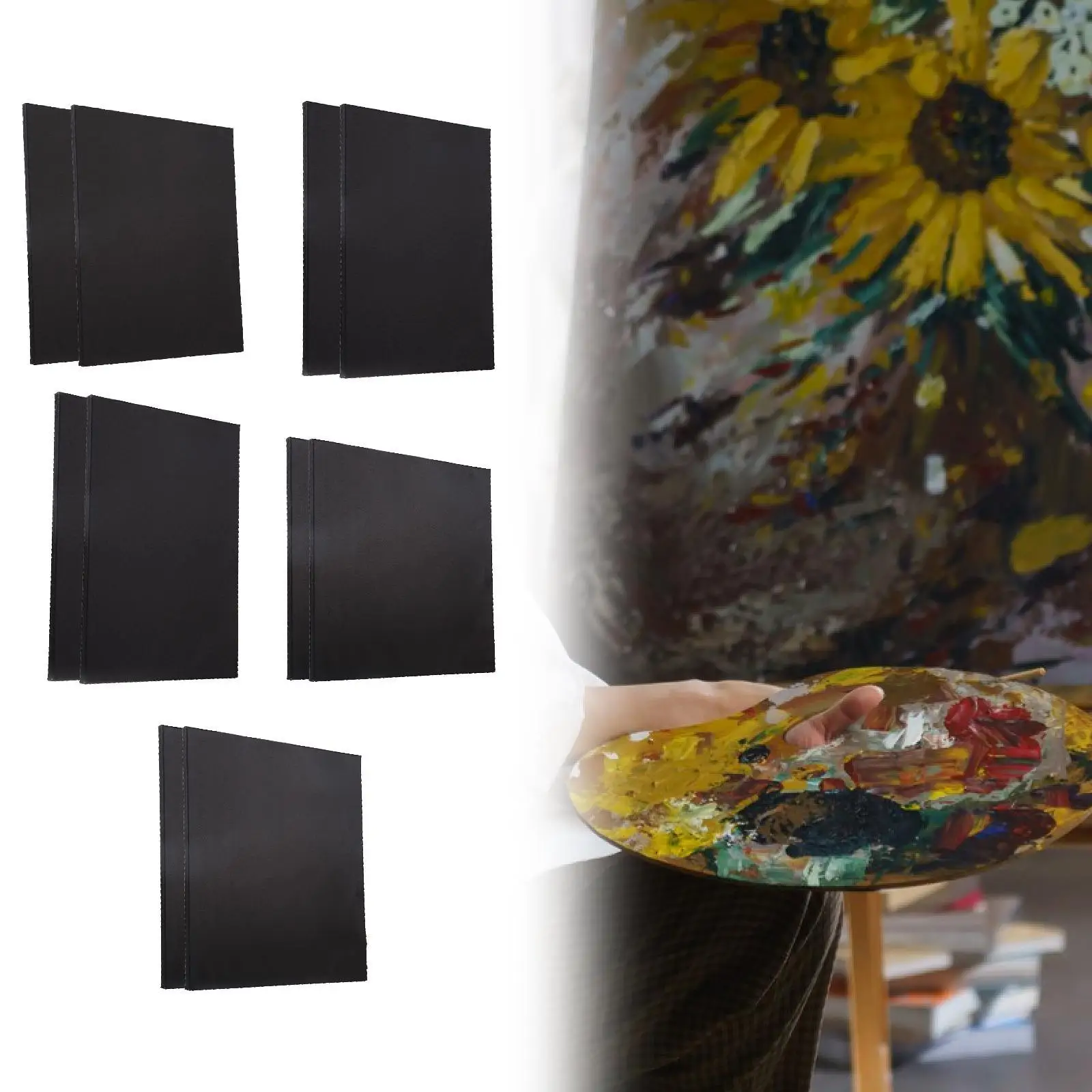 2-х предметная деревянная рамка, художественные принадлежности, хлопковый черный холст, черный натянутый холст для поделок, акриловая картина маслом, темпер