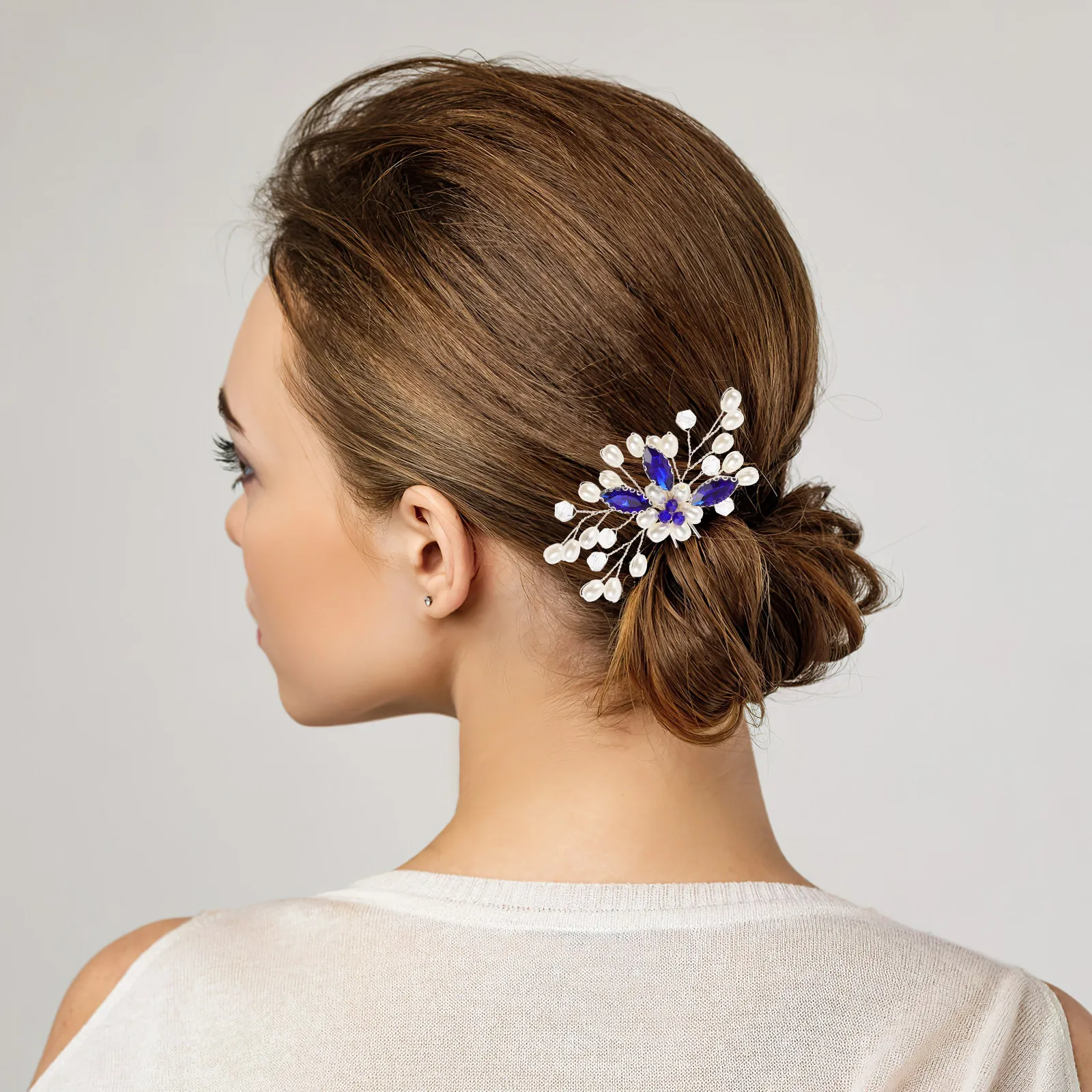 2Pcs Blue Rhinestone U Shaped Hairpin Bridal Headdress Wedding Hair Accessory Lightweight Hair Fork for Women Special Occasions