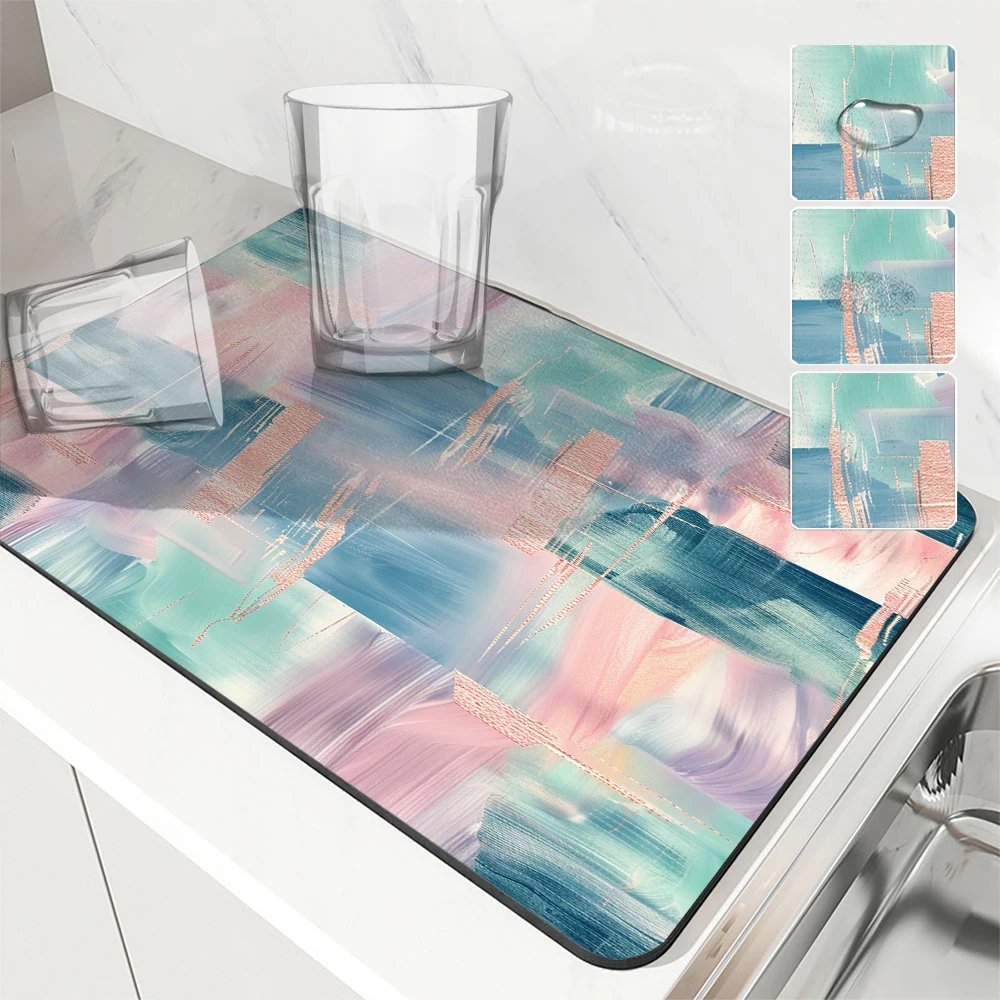 

Coffee Mat Geometric Line Absorbent Draining Dish Drying Mat Dry Bathroom Tableware Hide Stain Rubber Backed Absorbent Mat