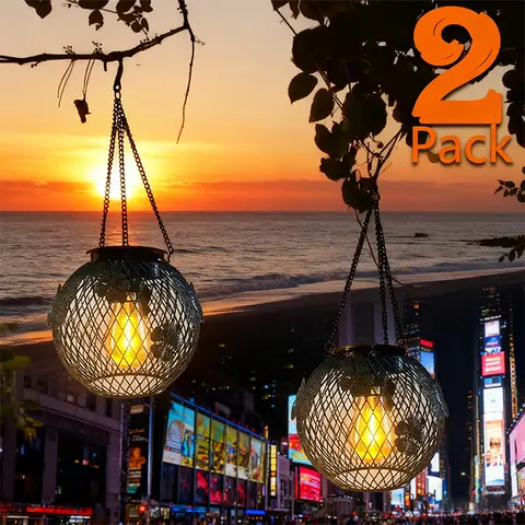 Solar Lantern Outdoor Waterproof, Black Metal Hanging Landscape Light for Outside Garden Yard Patio Pathway Porch Decor Lighting