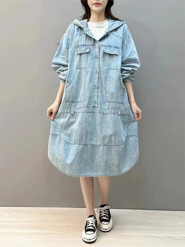 Max LuLu Korean Loose Denim Dress Women Spring Fashion Printed Classic Casual Vestidos Ladies 2024 Hooded Harajuku Elegant Dress