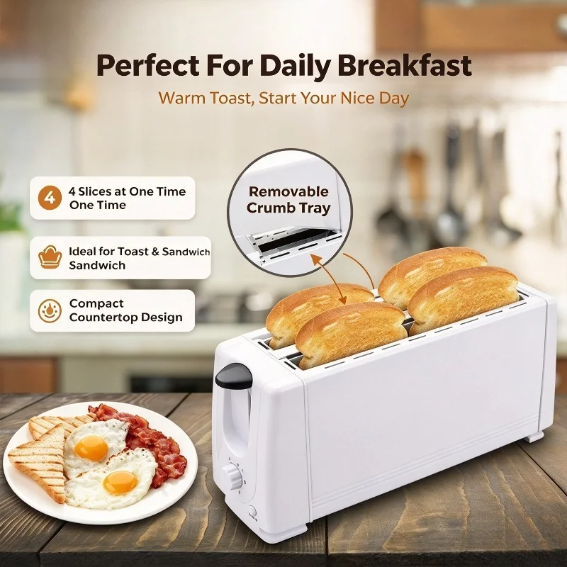 200W 4 Slice Electric Toaster, Household Bread Toaster, Multi-speed Browning Control, Automatic Pop-up Bread Maker for Breakfast