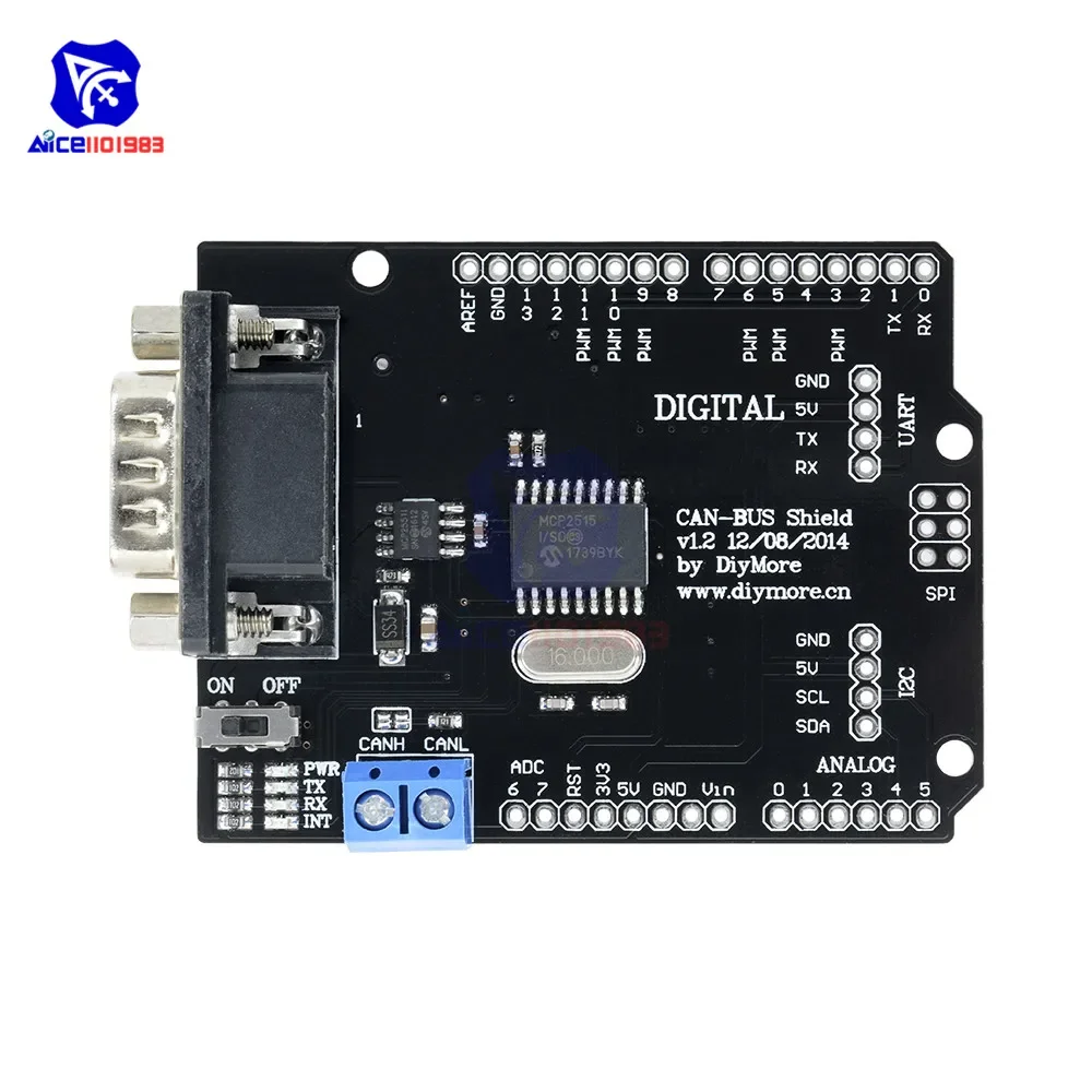 MCP2515 EF02037 osłona magistrala CAN SPI 9 pinów Standard Sub-D moduł rozszerzeń DC 5-12V dla Arduino