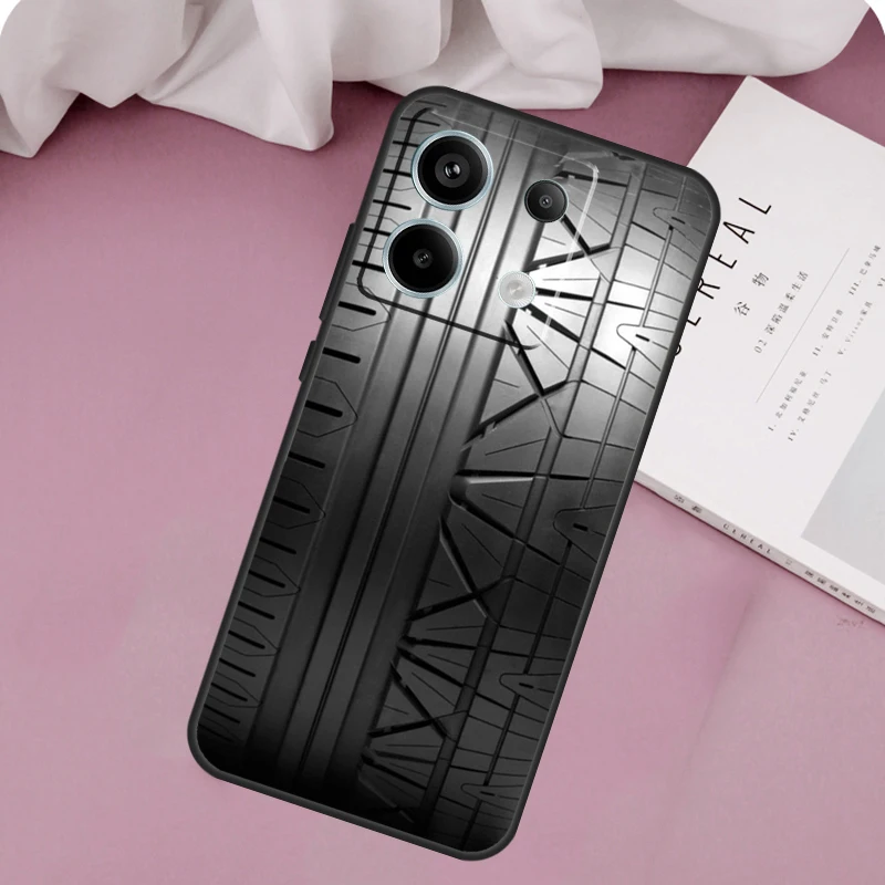 Black Tire Tyre Tread Texture Case For Xiaomi Redmi Note 12 11 9 10 13 Pro Plus 12S 11S 10S 9S Redmi 13C 9C 10C 12C Cover