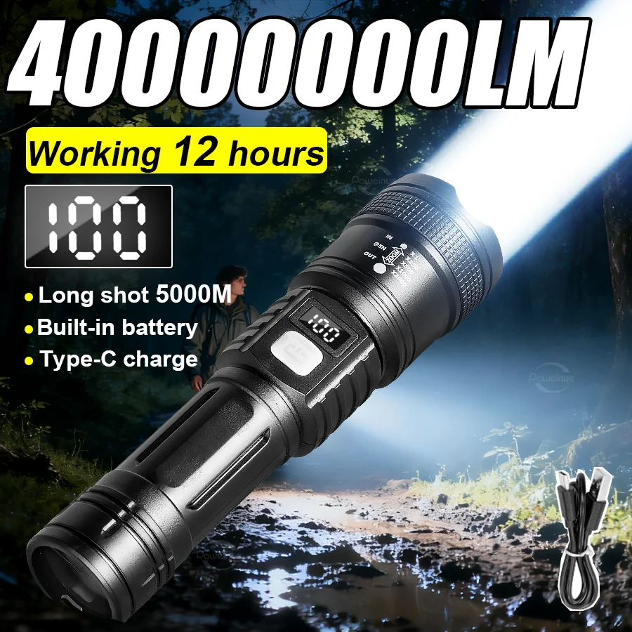 

High Power Rechargeable LED Flashlight Telescopic Zoom Torch Lamp for Outdoor Camping Fishing Emergency Spotlights Lantern