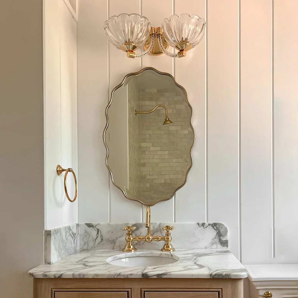 Golden Iron Frame Irregular Mirror Asymmetrical Unique Design Home Bathroom Decor Custom Vanity Wall Mirror