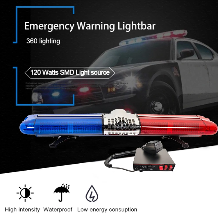 120W DC12V Light Emitting Diode Light Bar Red and Blue Patch Rotating Warning Light with Alarm Speaker,