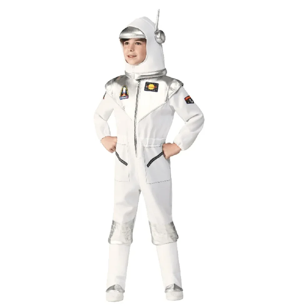 Disfraz de cosmonauta Unisex para niños en vuelo, traje de fiesta de astronauta Niño, disfraz de Halloween de Carnaval de astronauta blanco con Helme
