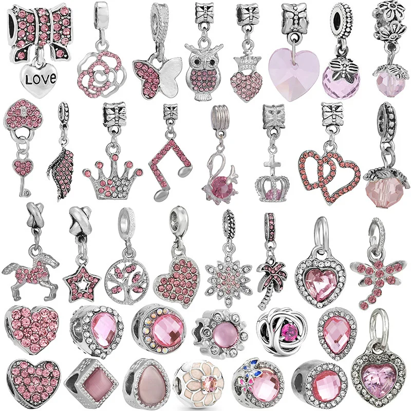 2024 New Pink Key Pendant Alloy Foot Ya Charms Beads Women Luxurious String Bracelet Gifts For Pandora DIY Fine Jewelry Gifts