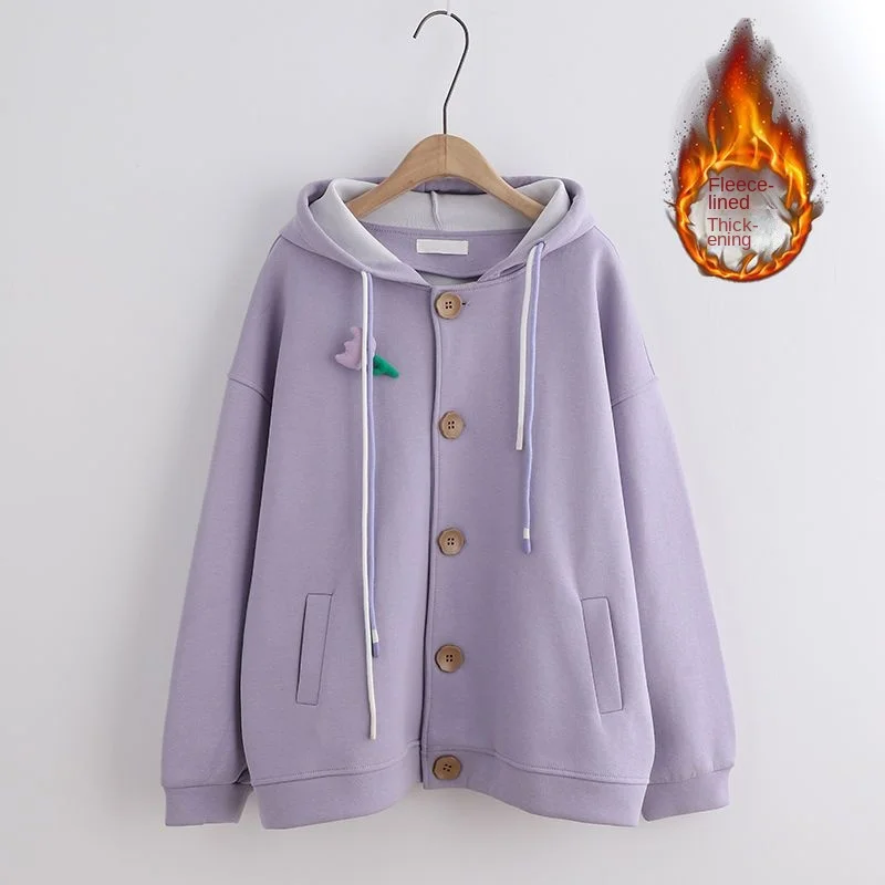 Y2k Retro Solid Applique Hoodie Fashion Casual Sense of Design Sweet Light Purple Autumn Sweatshirt Streetwear Women Clothing