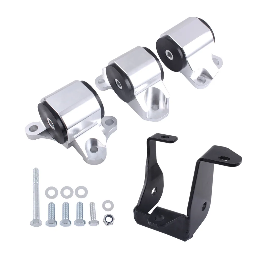 Racing Car Engine Swap Motor Mount Transmission 3-Bolt Black Silver for Honda Civic EK 96-00 B&D Series