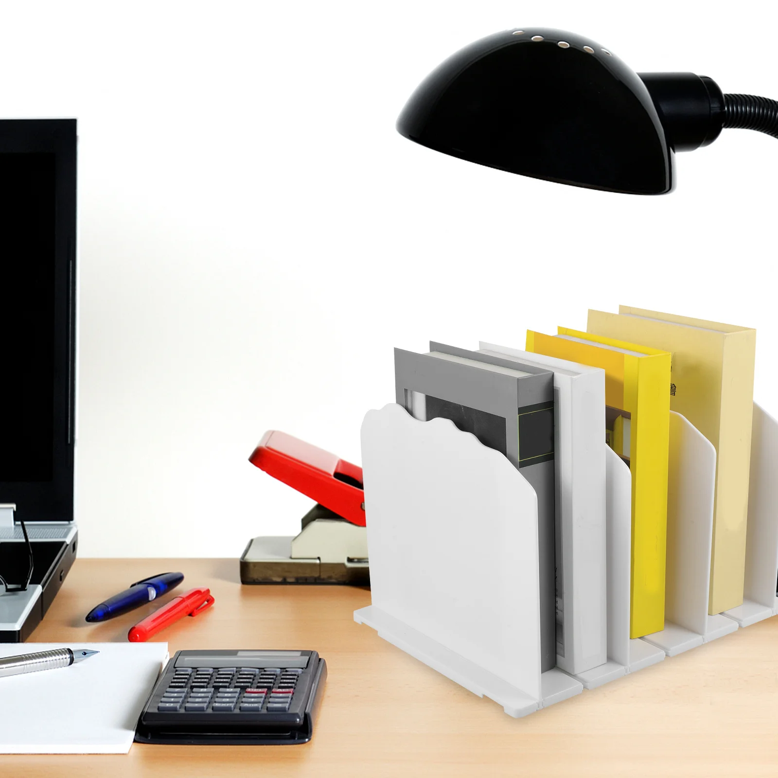 

Plastic Storage Rack Multi-Functional Book Bag Organizer Stand Closet Shelf Divider Vertical File Holder Desktop Organizer