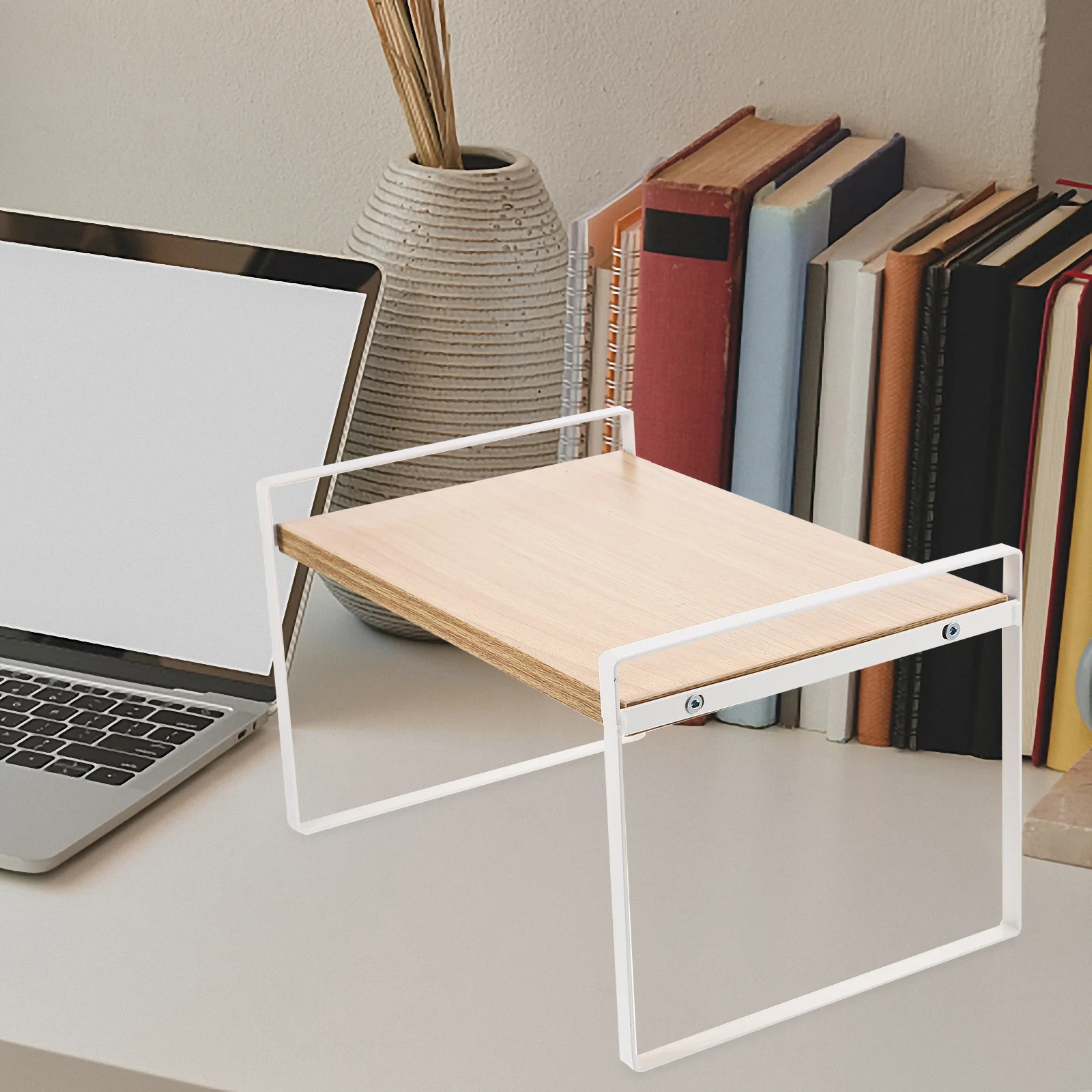 Cupboard Wrought Iron Storage Rack Office Shelves Small Desktop Bookshelf Wooden for