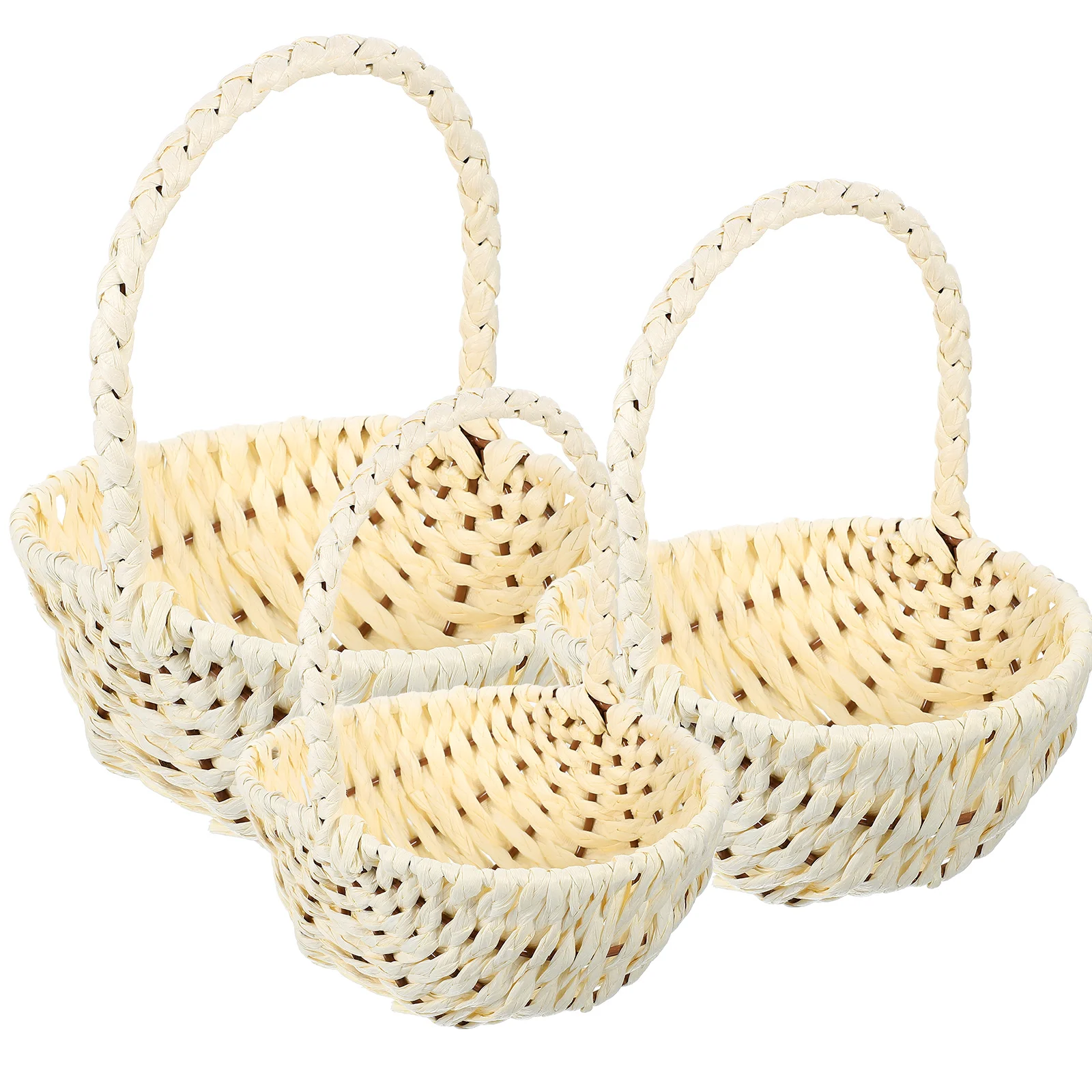 3Pcs Picnic Basket Hand Woven Paper Storage Basket for Fruit Food Flower Container Kitchen Organization Gift Home Decoration