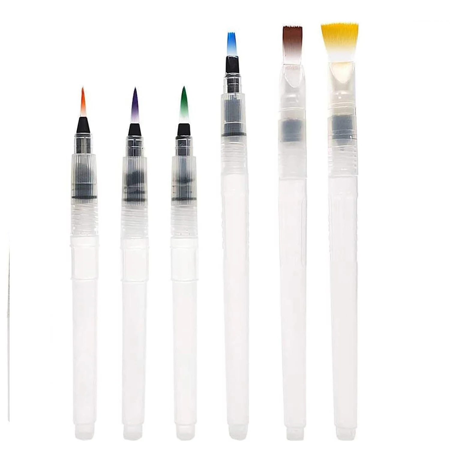 6 Peices Refillable Paint Brush Soft Watercolor Brush Ink Pen for Painting Calligraphy Writing Brush Drawing Art Supplies