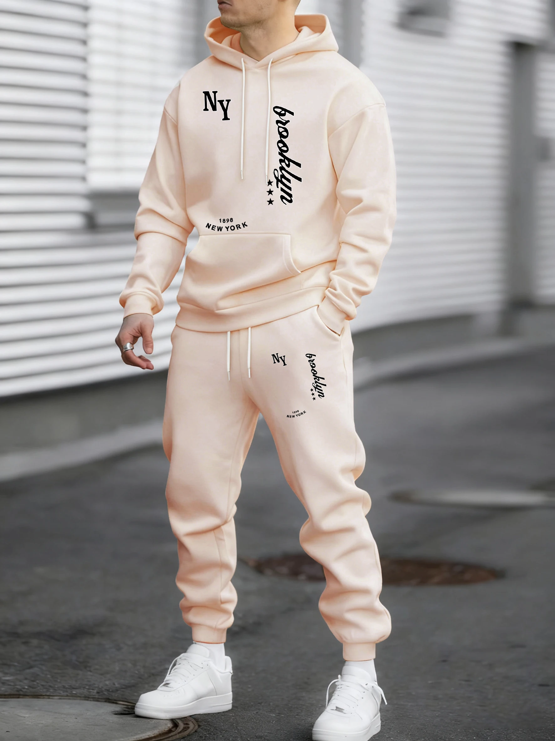 

New York Brooklyn 1898 Art Letter Fashionsuits Men Autumn Fleece Simple Pants All-Match Casual Loose Clothing Man Colour Hoodies