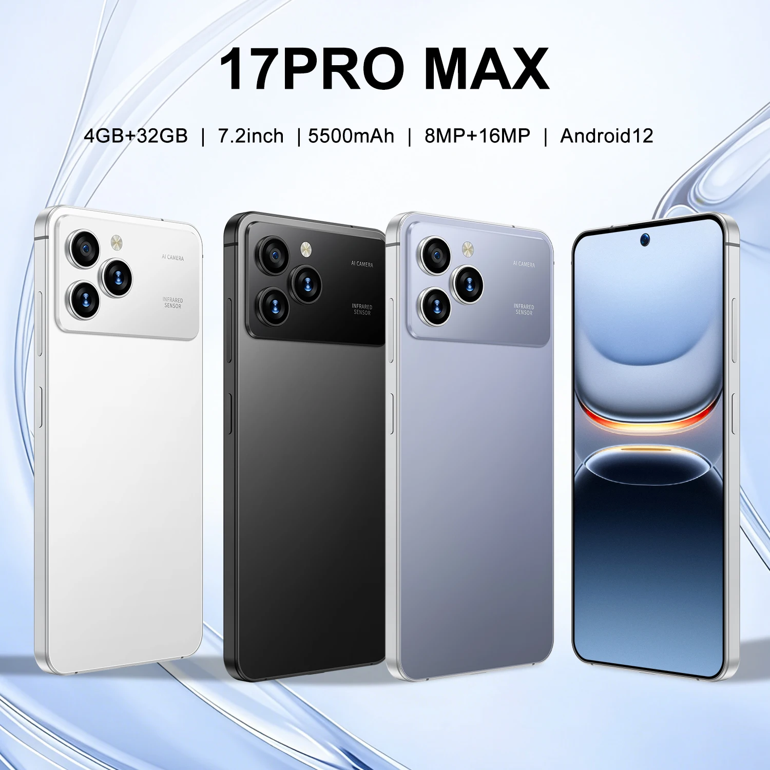 IVMI Global Vision 17Pro Max Smartphone 7.2Inch 4GB RAM 32GB ROM Android12 Dual SIM Face Unlock 4G Network 8+16MP Mobile Phones