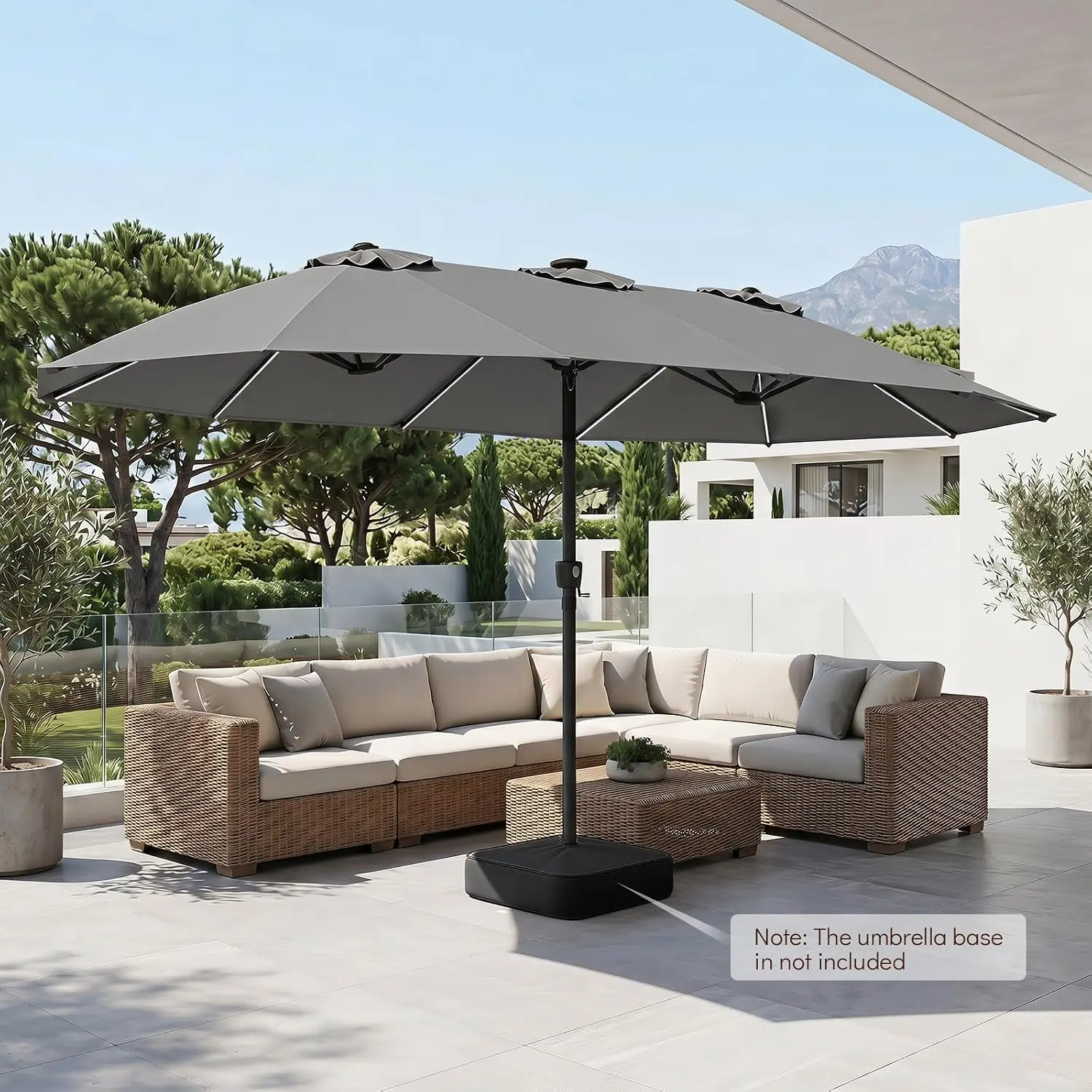 15.5 FT Patio Umbrella with Solar Lights | 144 Multi-Colored LED Lights, Extra Large, 12 Modes, 12 Sturdy Ribs, Customized