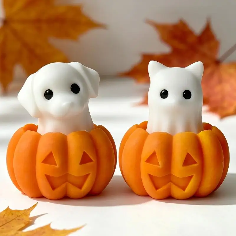 DIY Halloween-Kerzenform aus Silikon, Spuk-Welpen-Katzen-Design, niedliche Geister-Gipsform, Dekorationsform, Zubehör zur Herstellung von Duftkerzen – Detail 7