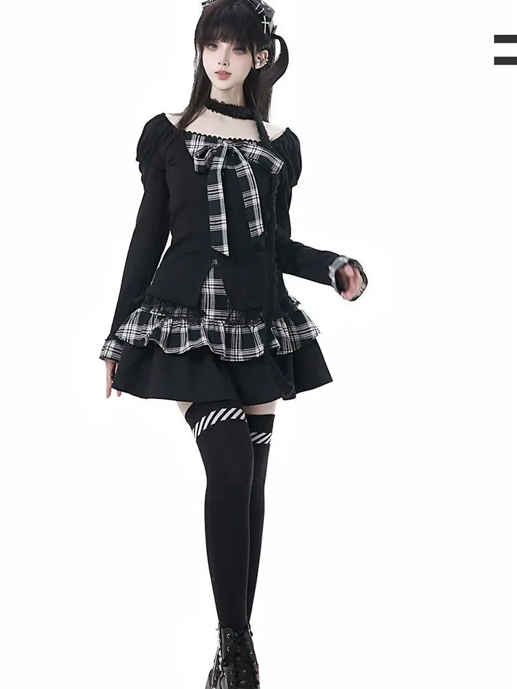 Preppy Style Lolita Suit Women Kawaii Japanese Vintage Tops with Mini Dress Y2K Casual Daily Female image 5