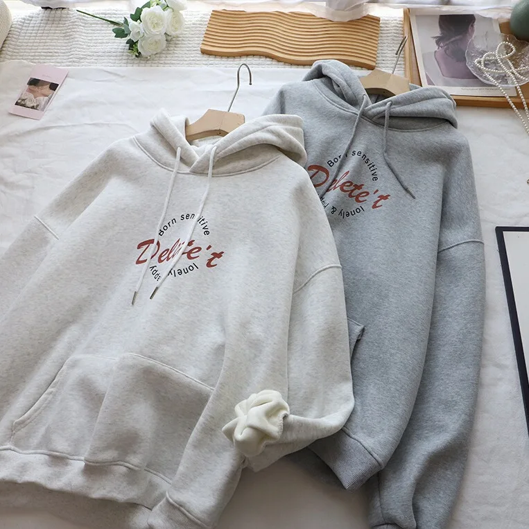 ay سترة نسائية بقلنسوة Jaet 2025 جديد لخريف وشتاء Thiened Fce بلوزة أمريكية فضفاضة كبيرة الحجم للنساء #4