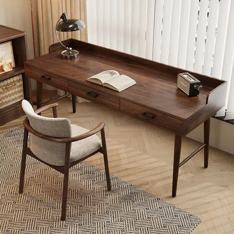 High-grade South American black walnut desk Solid wood workbench Household desk Long strip against the wall Large desk with draw