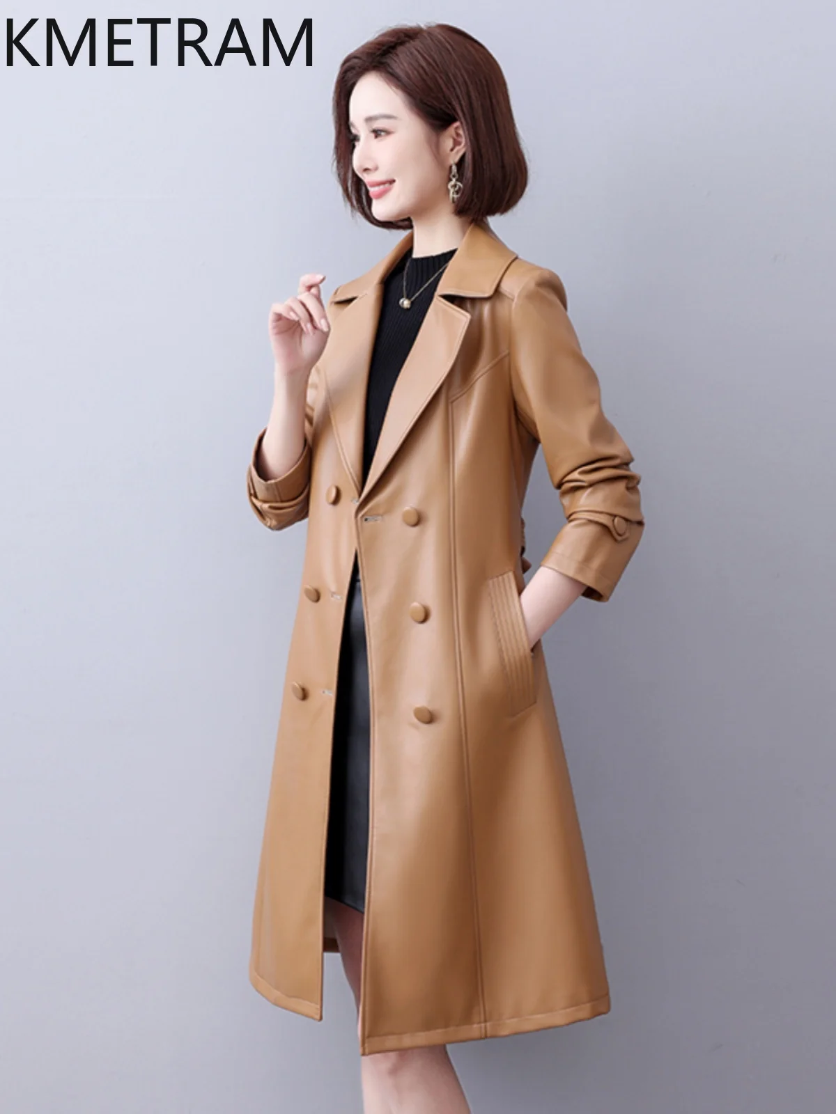 KMETRAM Real Sheepskin Leather Womens Jacket 2024 Spring Autumn Women's Clothing Mid Length Coats Slim Fit Cloak Jaqueta Couro