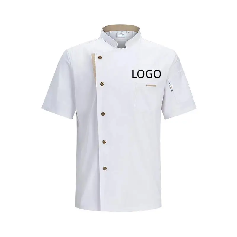 

Новая спецодежда шеф-повара с короткими рукавами и вышивкой логотипа на заказ, ресторанная кухня, высококачественная специальная униформа шеф-повара для выпечки, пекарни, мужская униформа шеф-повара