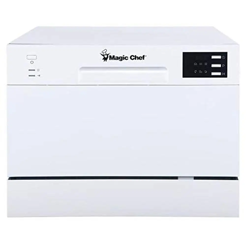 Portable Energy Star Countertop Dishwasher 6 Plate Dish Washer White Stainless Steel Interior Easy Setup Quick Kit with 6 Wash