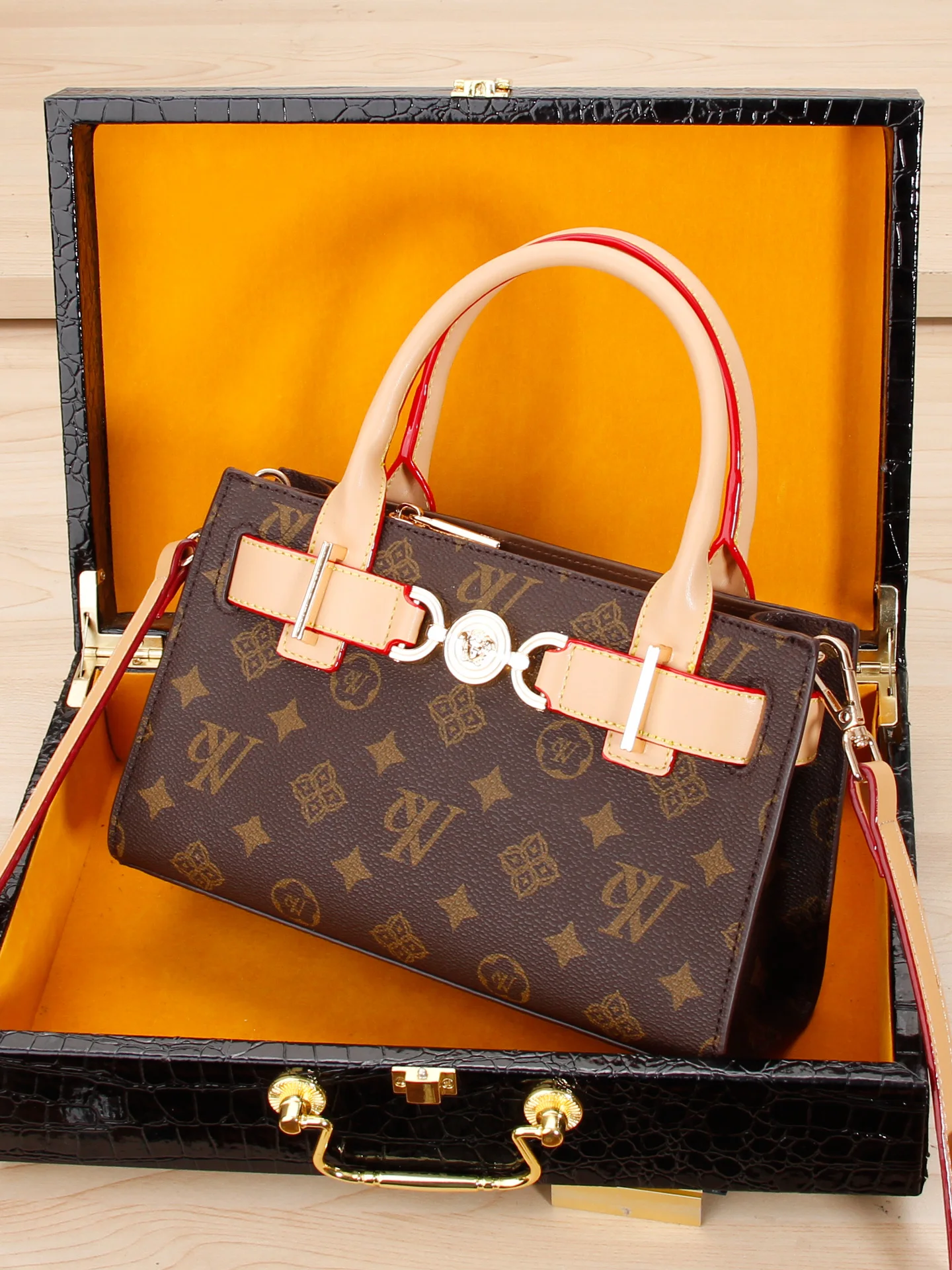 faionable-leather-handbag-small-square-bag-women's-bag-handheld-diagonal-single-oulder-casual-old-flower-all-match