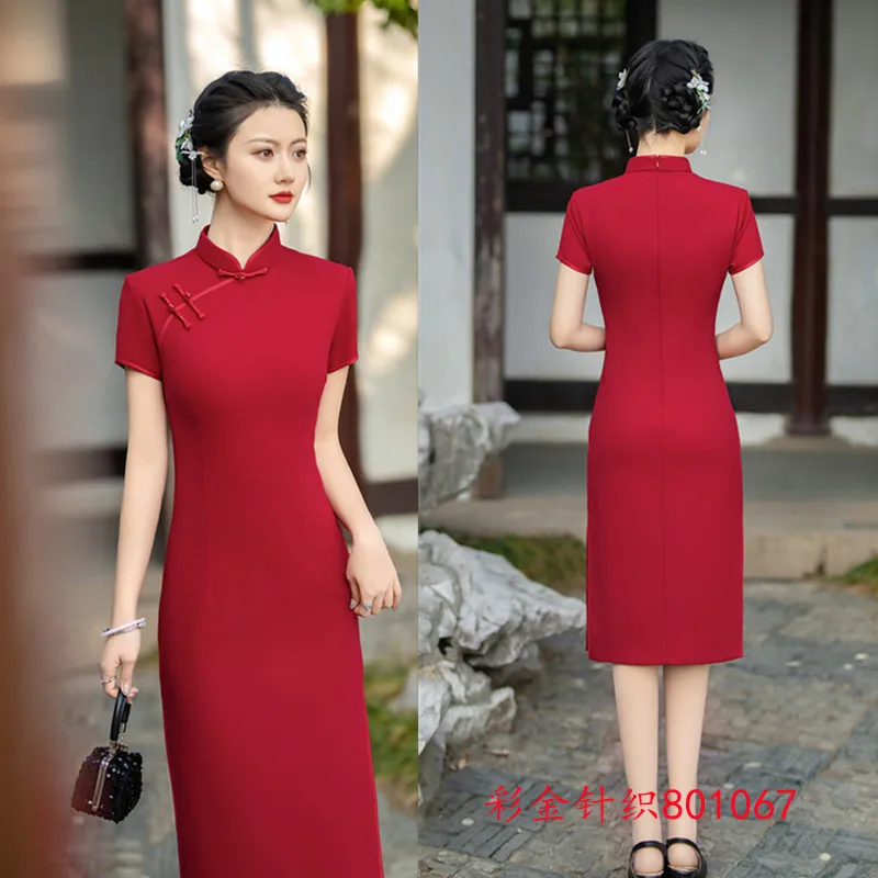 ความยาวปานกลางแขนสั้น Robe Qi Pao/Retro สไตล์แห่งชาติวัยกลางคนผู้สูงอายุผู้หญิง PLUS ขนาด Cheongsam กระโปรง