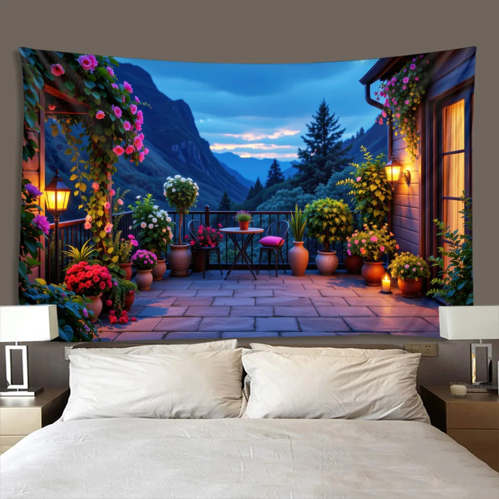 Psychedelic Jungle Night Scene Tapestry - Mysterious Fairy Tale Cartoon Style Wall Background Home Decor Artwork