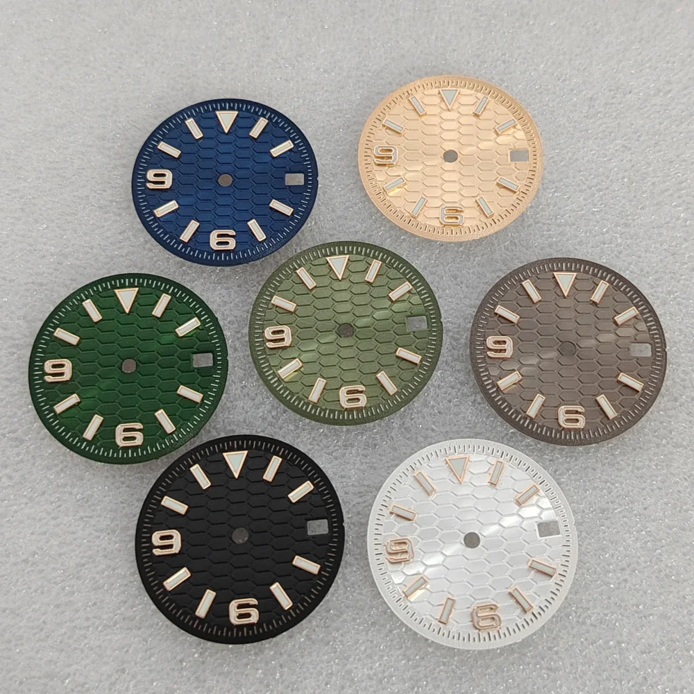 New NH35 28.5mm Digital Sunray Dial Single Calendar Silver/Gold/rose Nail Dials Green Luminous for NH35 NH36 Movement No Logo