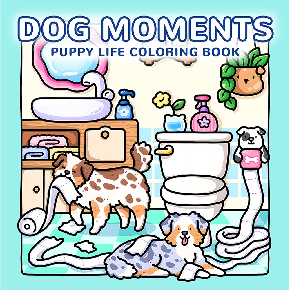 Livre de coloriage pour adultes DOG MOMENTS PUPPY LIFE, motifs de chiots mignons, soulagement du stress, relaxation, peinture graffiti DIY, dessin, cadeau
