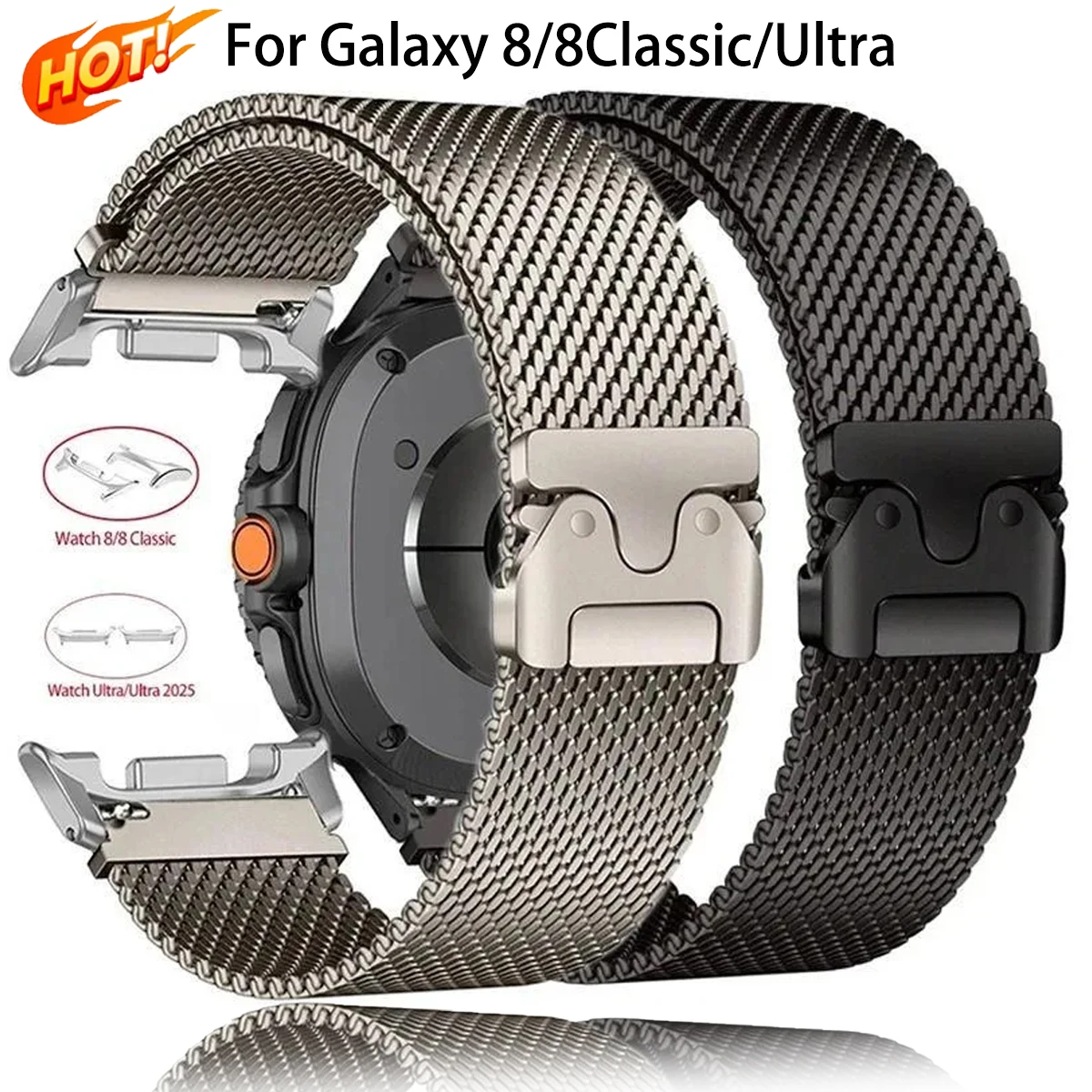 2026 Mailänder Metallarmband für Samsung Galaxy Watch 8/8 Classic 40/44/46MM Edelstahlband für Galaxy Ultra 7/2025 47MM