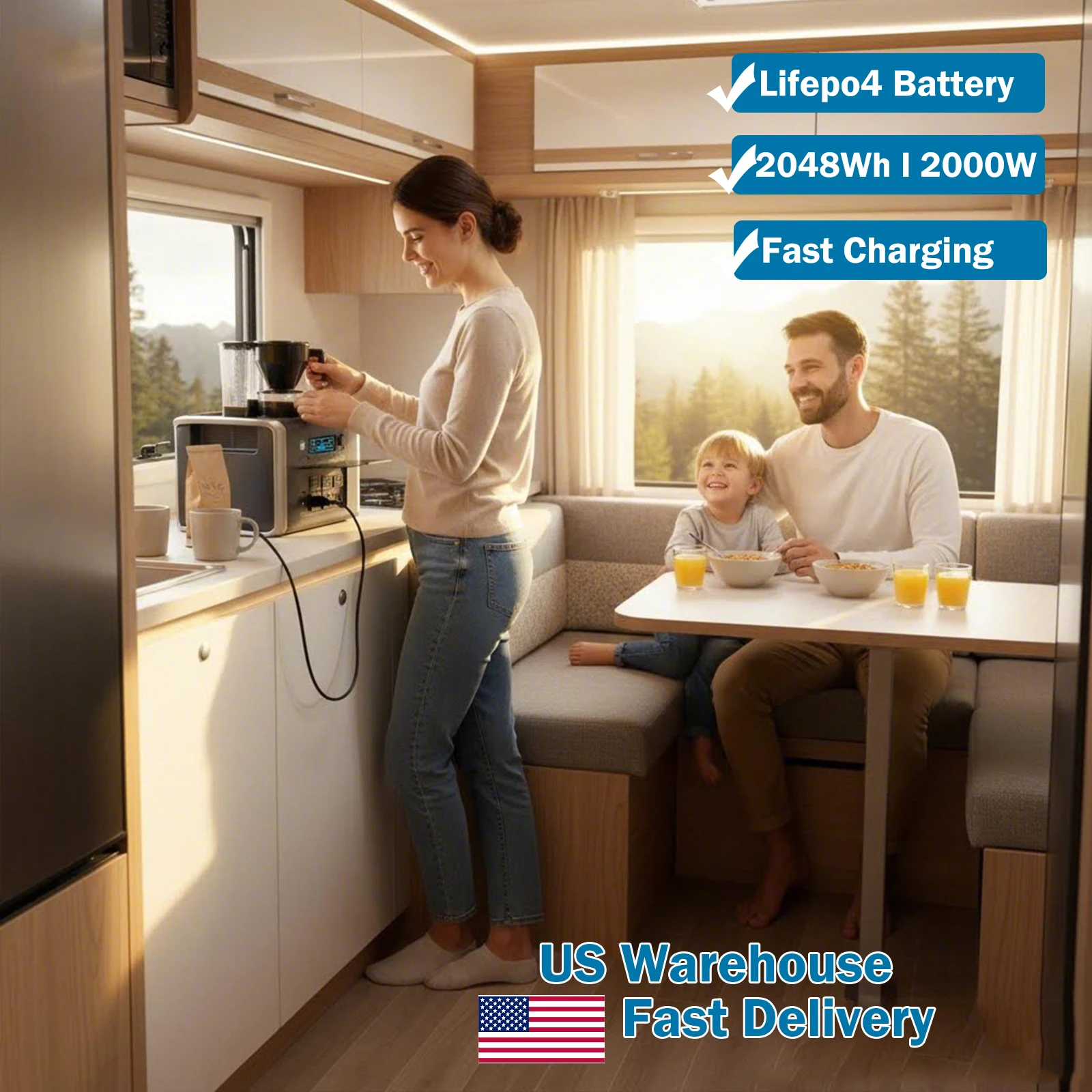 

Portable Power Station,2048Wh LiFePO4 Battery,2000W AC/100W USB-C Output, Solar Generator for Emergency, RV, Off-Grid Living