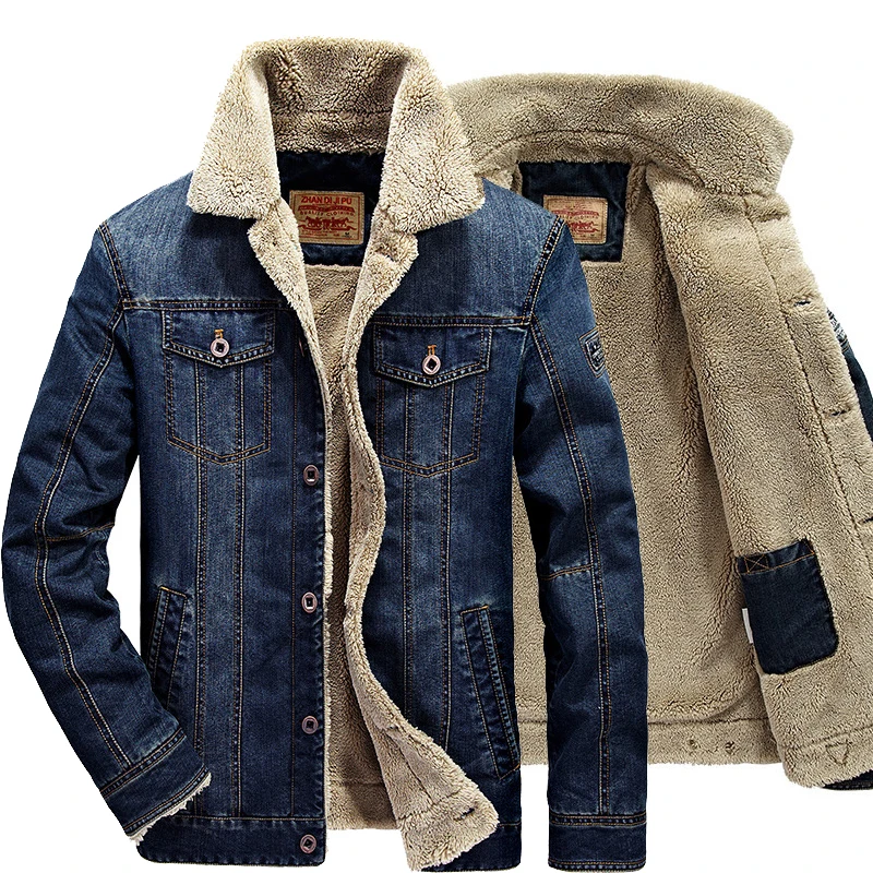 

Men's Winter Jacket Fashion Men's Fleece Lined Thicken Denim Jean Trucker Jacke Men Jeans Coats Clothing Plus Size 6XL